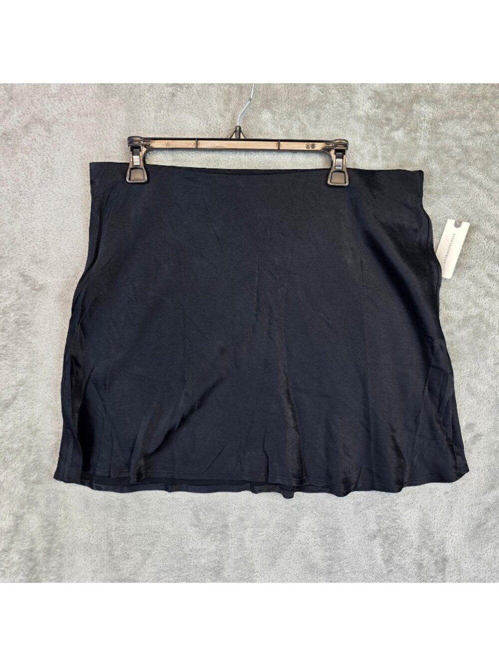Anthropologie Skirt Womens XL Black Satin A Line Short Elastic Waist Pull On